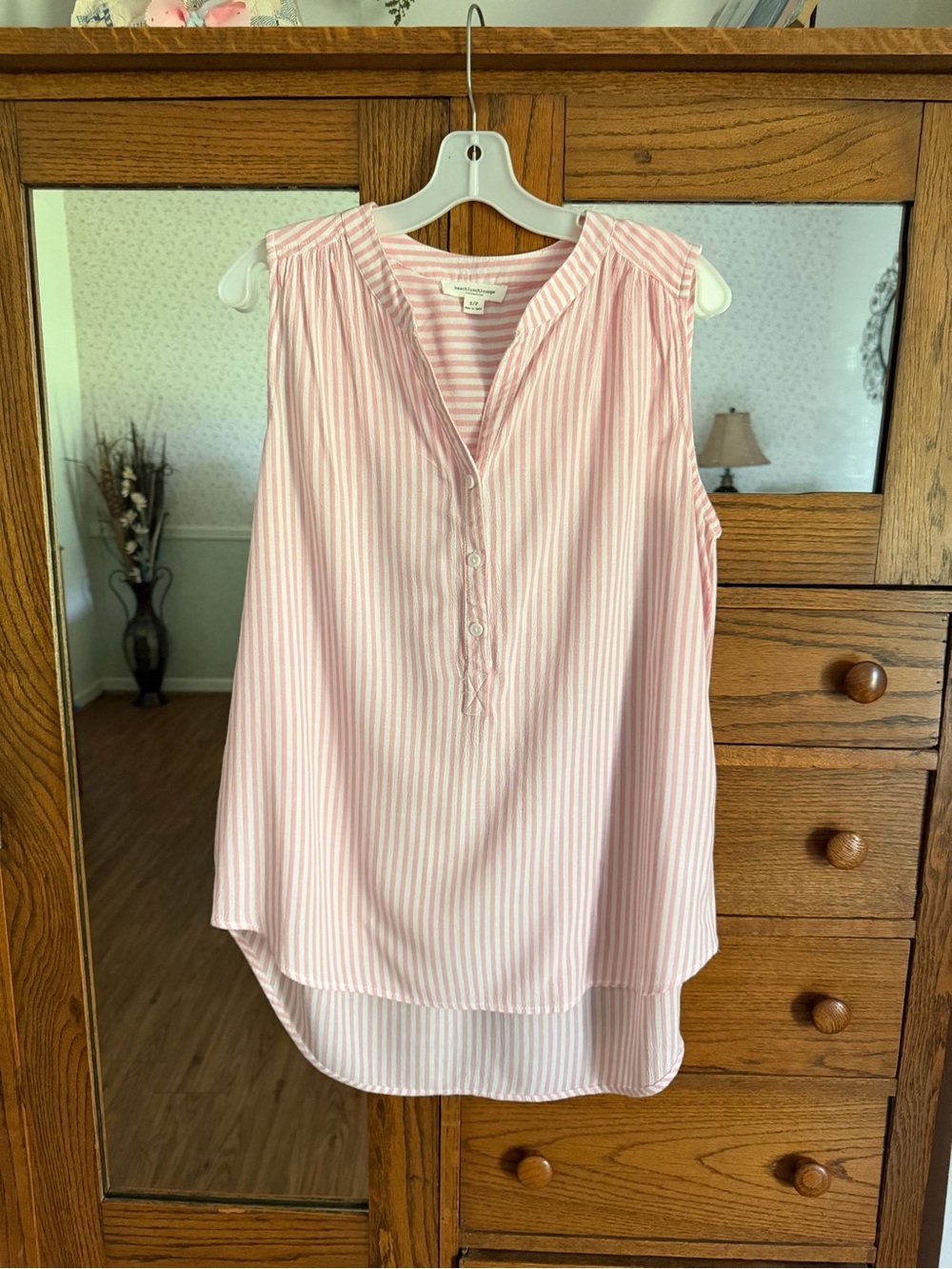beachlunchlounge Pink and White Striped Sleeveless Top